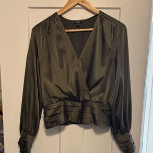 Express Olive V-Neck Blouse